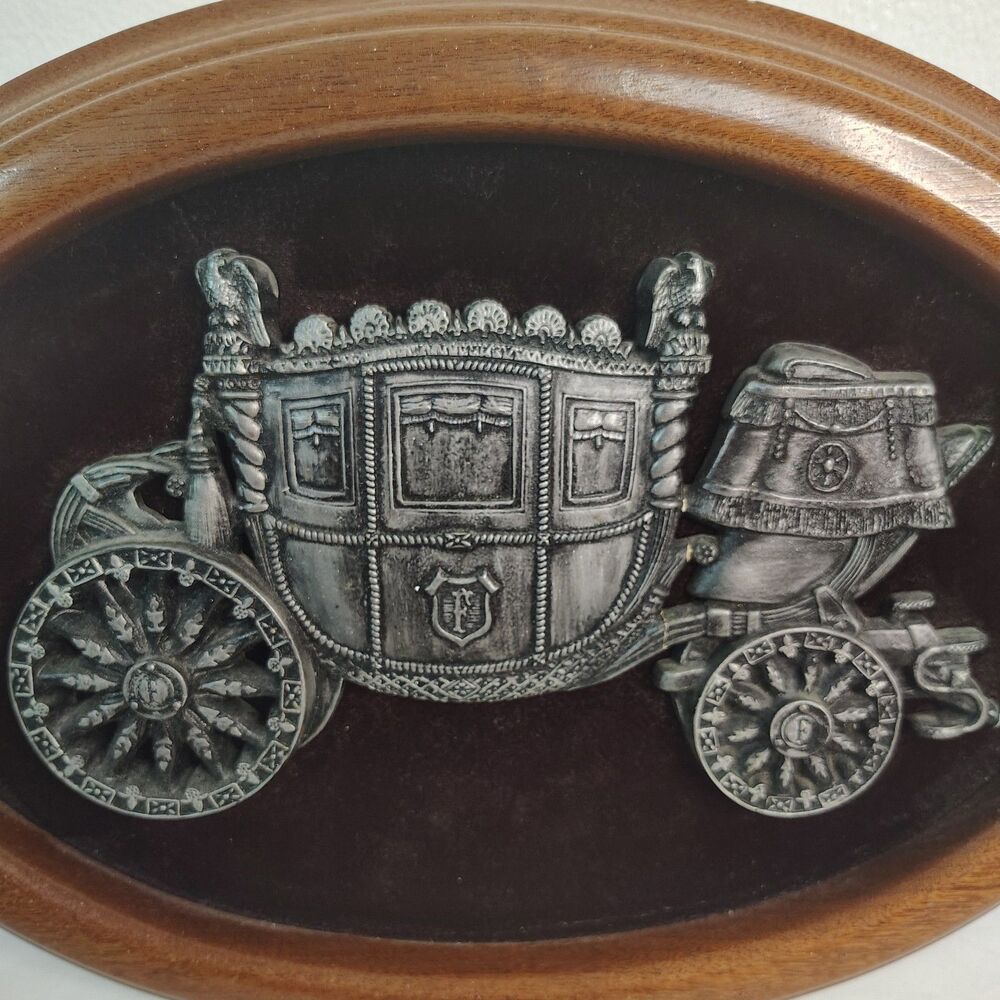 Vtg GM General Motors Fisher Body Retirement Plaque Wood Frame Pewter Carriage - Picture 2 of 4